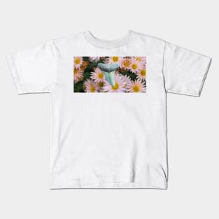 Pink Flowers and Shark Tooth Fossil in the Garden Print Kids T-Shirt